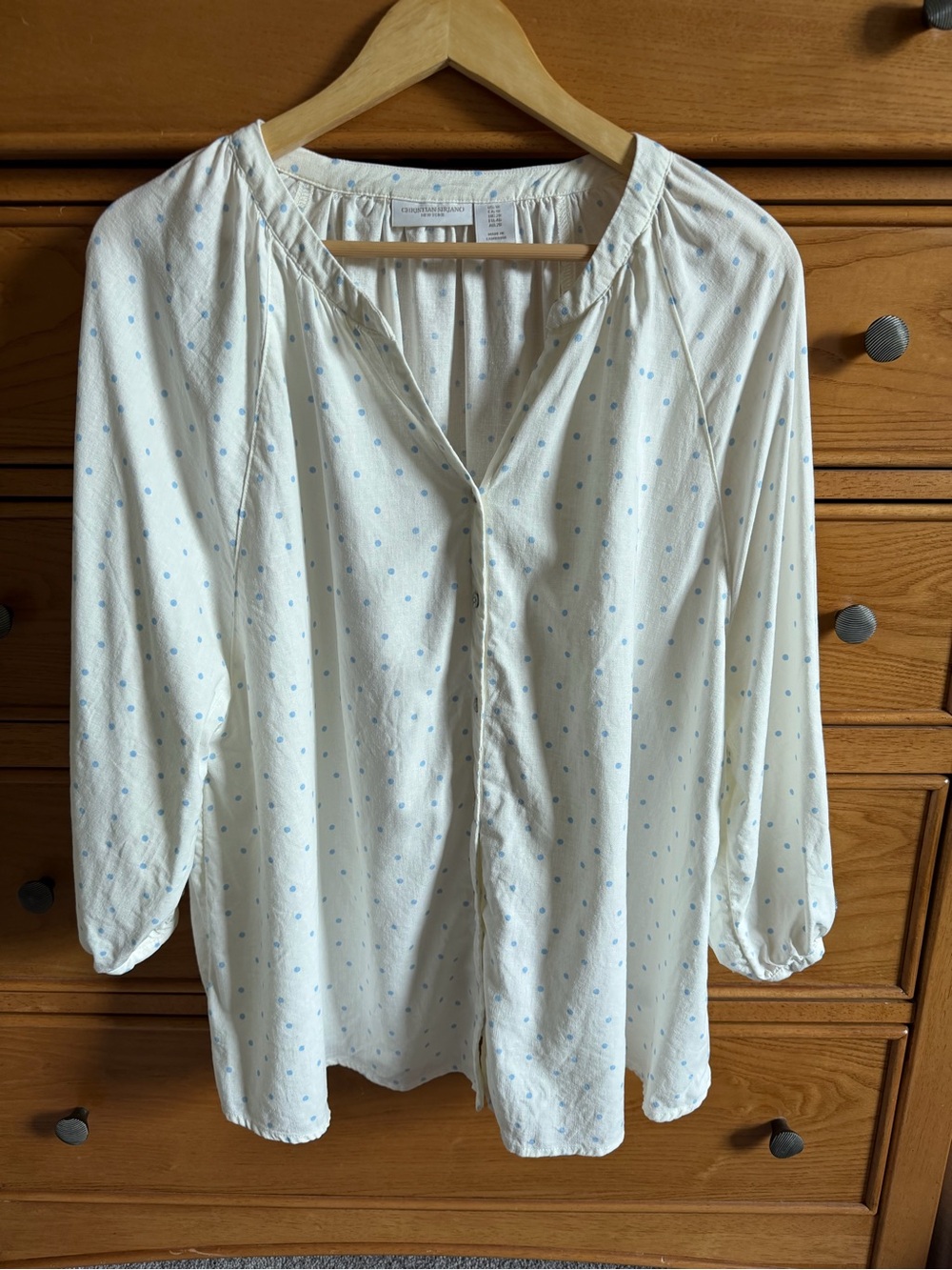 Christian Siriano Womens Long Sleeve Linen Blend Blue Polka Dot Blouse Size 1X